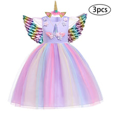 Load image into Gallery viewer, Girls Dress 3Pcs Kids Dresses For Girls Unicorn Party Dress Child Princess Dress Toddler Halloween Costume 3 4 5 6 7 8 9 10 Year
