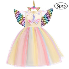 Load image into Gallery viewer, Girls Dress 3Pcs Kids Dresses For Girls Unicorn Party Dress Child Princess Dress Toddler Halloween Costume 3 4 5 6 7 8 9 10 Year