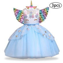 Load image into Gallery viewer, Girls Dress 3Pcs Kids Dresses For Girls Unicorn Party Dress Child Princess Dress Toddler Halloween Costume 3 4 5 6 7 8 9 10 Year