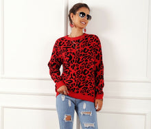 Load image into Gallery viewer, Fashion Women Sweater Loose Knit Leopard Print Long Sleeve Blouse Jumper Korean Style Women Pullover Sueter Mujer Invierno 2019
