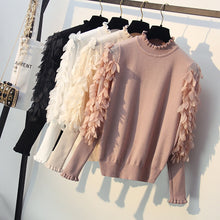 Load image into Gallery viewer, Spring Autumn Loose Jumper Fashion Flowers Sleeves Sweater and Pullover Femme Pull Ruffled Collar Knitted Women Sweater