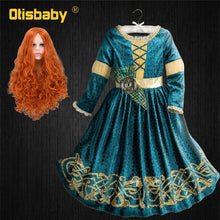 Load image into Gallery viewer, Winter Long Sleeve Fantasia Merida Princess Gothic Dress with Wig Kids Disguise Halloween Child  Lolita Girl Carnival Costume