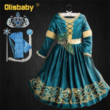 Load image into Gallery viewer, Winter Long Sleeve Fantasia Merida Princess Gothic Dress with Wig Kids Disguise Halloween Child  Lolita Girl Carnival Costume