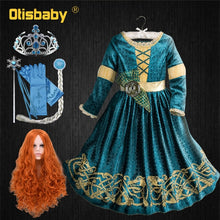 Load image into Gallery viewer, Winter Long Sleeve Fantasia Merida Princess Gothic Dress with Wig Kids Disguise Halloween Child  Lolita Girl Carnival Costume