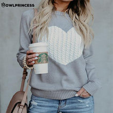 Load image into Gallery viewer, Madam clothing OWLPRINCESS Fashionable Knitted Sweater Long Sleeve Heart Pattern Women's Sweaters Warm And Comfortable Pullover