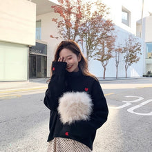 Load image into Gallery viewer, Turtleneck Knit Sweater Women Loose Cute Heart Pattern Pullovers Autumn Casual Long Sleeve Sweater Pullover Female Jumper Tops
