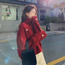 Load image into Gallery viewer, Turtleneck Knit Sweater Women Loose Cute Heart Pattern Pullovers Autumn Casual Long Sleeve Sweater Pullover Female Jumper Tops