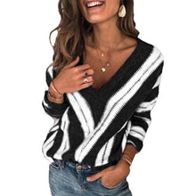 Load image into Gallery viewer, Plus Size 5XL New 2019 Autumn Winter Women's Sweaters V Neck Striped Pullover Korean Style Minimalist Casual Office Lady Sweater
