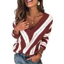 Load image into Gallery viewer, Plus Size 5XL New 2019 Autumn Winter Women's Sweaters V Neck Striped Pullover Korean Style Minimalist Casual Office Lady Sweater