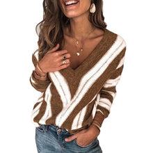 Load image into Gallery viewer, Plus Size 5XL New 2019 Autumn Winter Women's Sweaters V Neck Striped Pullover Korean Style Minimalist Casual Office Lady Sweater