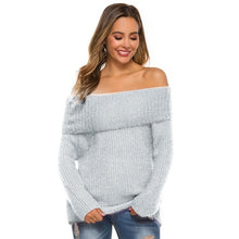 Load image into Gallery viewer, 2020 Autumn Winter Thick Sweater Women Knitted Ribbed Pullover Sweater Long Sleeve Sexy Strapless Oblique Collar One Shoulder