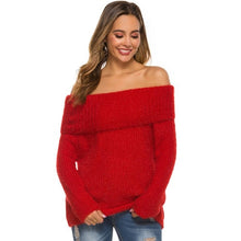 Load image into Gallery viewer, 2020 Autumn Winter Thick Sweater Women Knitted Ribbed Pullover Sweater Long Sleeve Sexy Strapless Oblique Collar One Shoulder