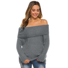 Load image into Gallery viewer, 2020 Autumn Winter Thick Sweater Women Knitted Ribbed Pullover Sweater Long Sleeve Sexy Strapless Oblique Collar One Shoulder
