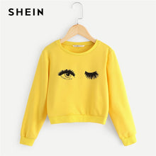 Load image into Gallery viewer, SHEIN Kiddie Yellow Eye and Eyelash Print Cute Sweatshirts For Girls Tops 2019 Spring Long Sleeve Pullover Girl Kids Clothes
