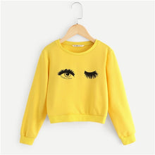 Load image into Gallery viewer, SHEIN Kiddie Yellow Eye and Eyelash Print Cute Sweatshirts For Girls Tops 2019 Spring Long Sleeve Pullover Girl Kids Clothes
